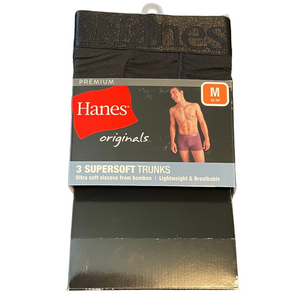 HANES Supersoft 3-pack Trunks, Men’s Medium (32”-34”) , Black Blue